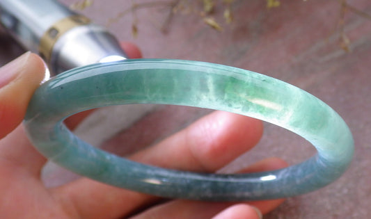 Certified Icy Green Burma 100% Natural A JADE Jadeite Circle Bangle Bracelet 59 mm 手镯 651560 TN