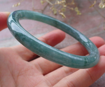 Certified Icy Green Burma 100% Natural A JADE Jadeite Circle Bangle Bracelet 59 mm 手镯 651560 TN