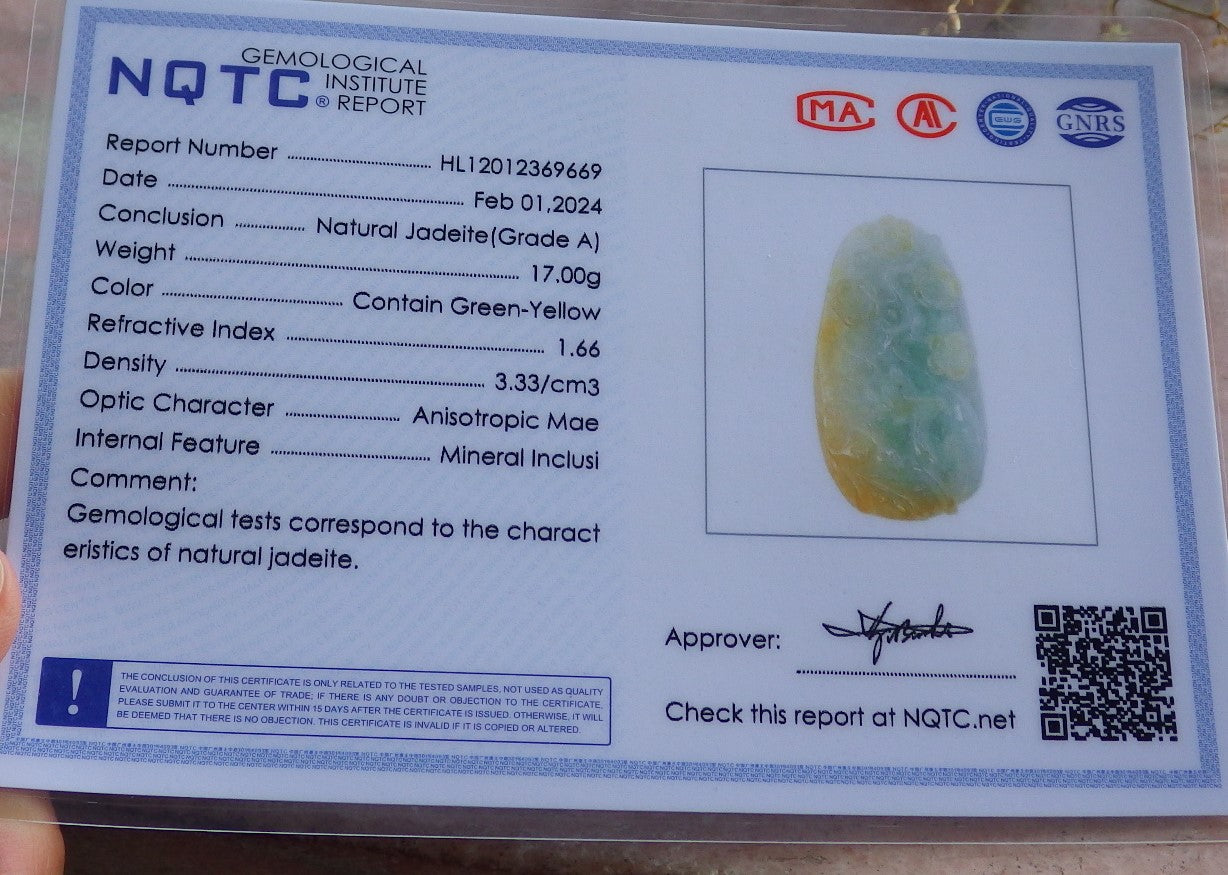 Certified Yellow Green Burma 100% Natural A Jade jadeite Pendant Deer Flower Necklace 梅花鹿 651616 TN