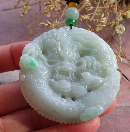 Certified Green Burma 100% Natural A Jade jadeite Pendant Dragon Mouse Rat Peanut Ruyi Necklace 望子成龙 651624 TN