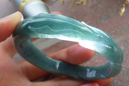 Certified Icy Green Burma 100% Natural A JADE Jadeite  Fox Bangle Bracelet 56 mm 手镯 651633 TN