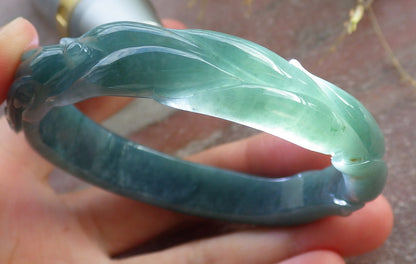 Certified Icy Green Burma 100% Natural A JADE Jadeite  Fox Bangle Bracelet 56 mm 手镯 651633 TN