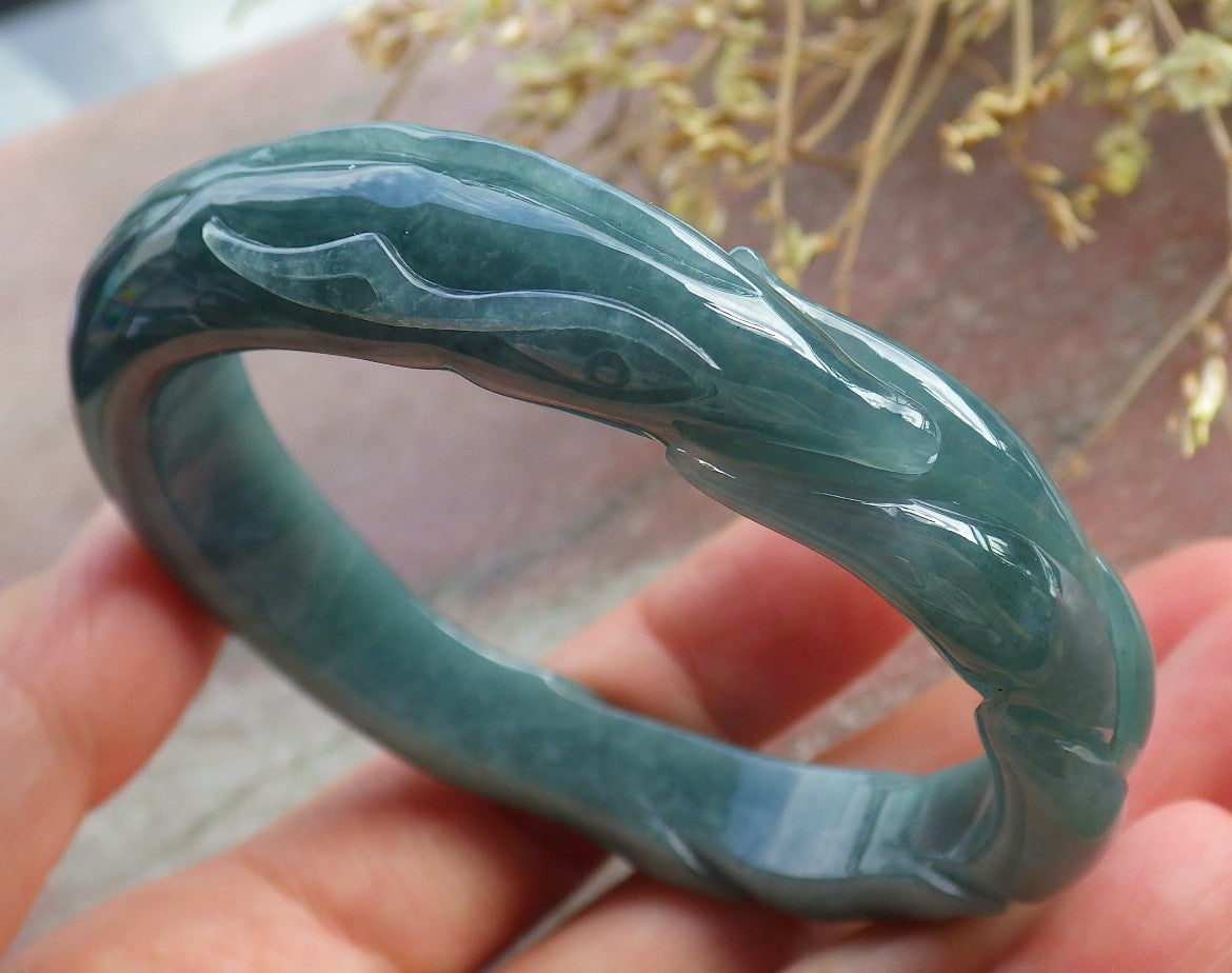 Certified Icy Green Burma 100% Natural A JADE Jadeite  Fox Bangle Bracelet 56 mm 手镯 651633 TN