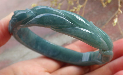 Certified Icy Green Burma 100% Natural A JADE Jadeite  Fox Bangle Bracelet 56 mm 手镯 651633 TN