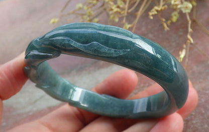 Certified Icy Green Burma 100% Natural A JADE Jadeite  Fox Bangle Bracelet 56 mm 手镯 651633 TN