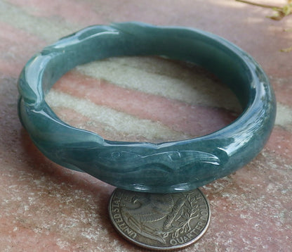 Certified Icy Green Burma 100% Natural A JADE Jadeite  Fox Bangle Bracelet 56 mm 手镯 651633 TN