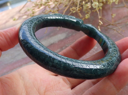Certified Icy Green Burma 100% Natural A JADE Jadeite Dragon Bangle Bracelet 56 mm 手镯 651644 TN
