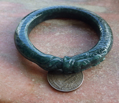 Certified Icy Green Burma 100% Natural A JADE Jadeite Dragon Bangle Bracelet 56 mm 手镯 651644 TN