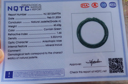 Certified Icy Green Burma 100% Natural A JADE Jadeite Dragon Bangle Bracelet 56 mm 手镯 651644 TN
