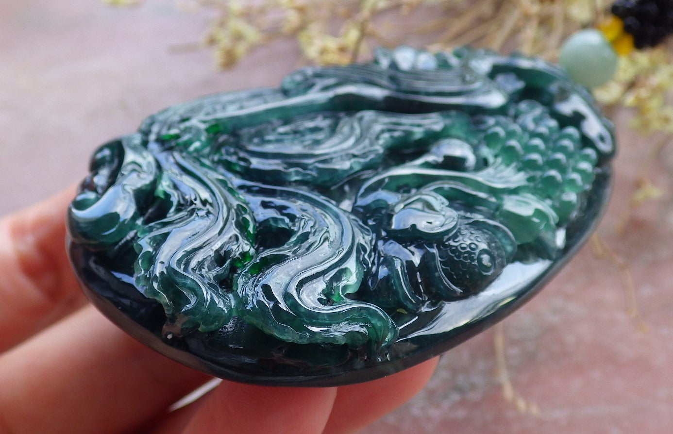 Certified Icy Green Burma 100% Natural A Jade jadeite Pendant Phoenix Flower Ruyi Necklace 凤凰 651671 TN
