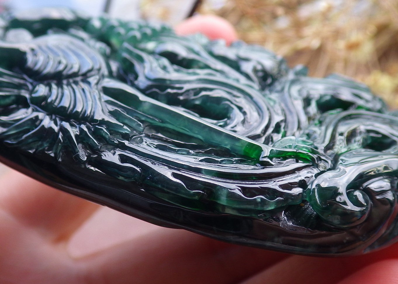 Certified Icy Green Burma 100% Natural A Jade jadeite Pendant Phoenix Flower Ruyi Necklace 凤凰 651671 TN
