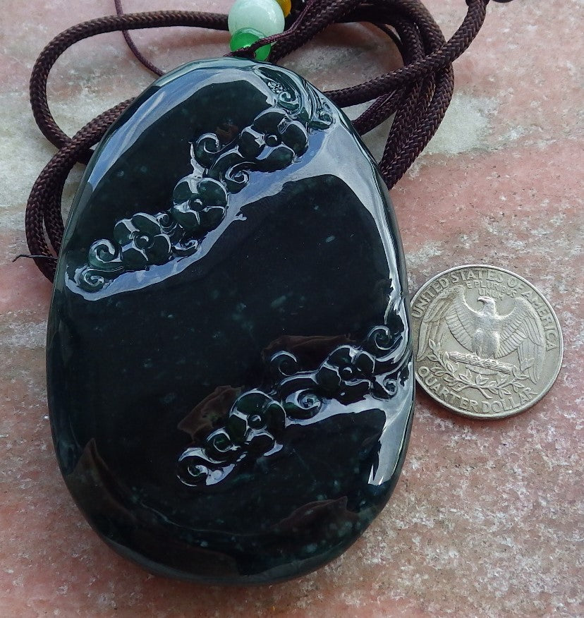 Certified Icy Green Burma 100% Natural A Jade jadeite Pendant Phoenix Flower Ruyi Necklace 凤凰 651671 TN
