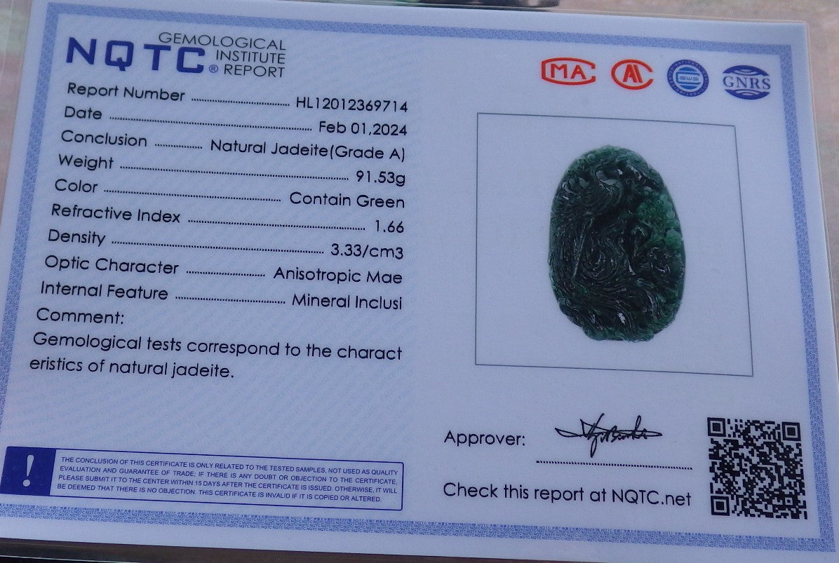 Certified Icy Green Burma 100% Natural A Jade jadeite Pendant Phoenix Flower Ruyi Necklace 凤凰 651671 TN