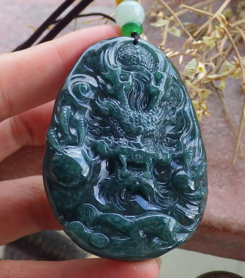 Certified Icy Green Burma 100% Natural A Jade jadeite Pendant Dragon Mouse Rat Coin Necklace 望子成龙 651708 TN