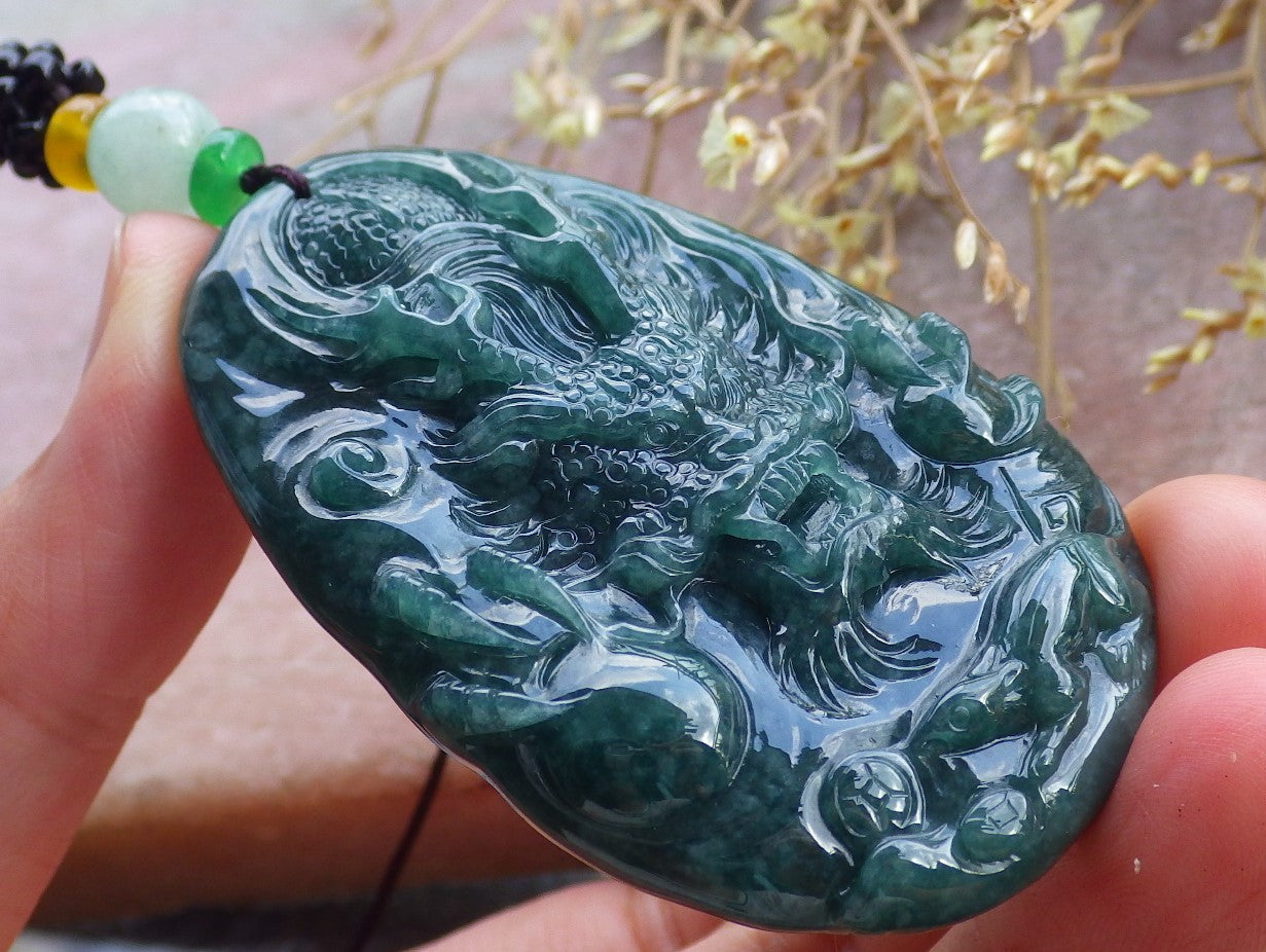 Certified Icy Green Burma 100% Natural A Jade jadeite Pendant Dragon Mouse Rat Coin Necklace 望子成龙 651708 TN