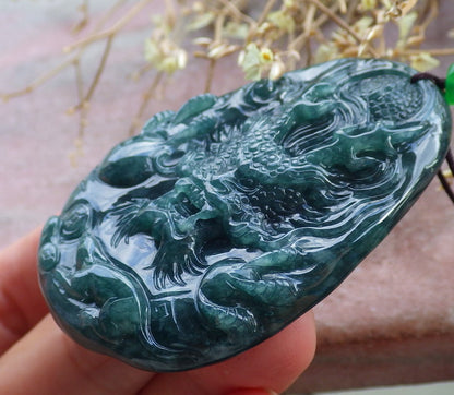 Certified Icy Green Burma 100% Natural A Jade jadeite Pendant Dragon Mouse Rat Coin Necklace 望子成龙 651708 TN