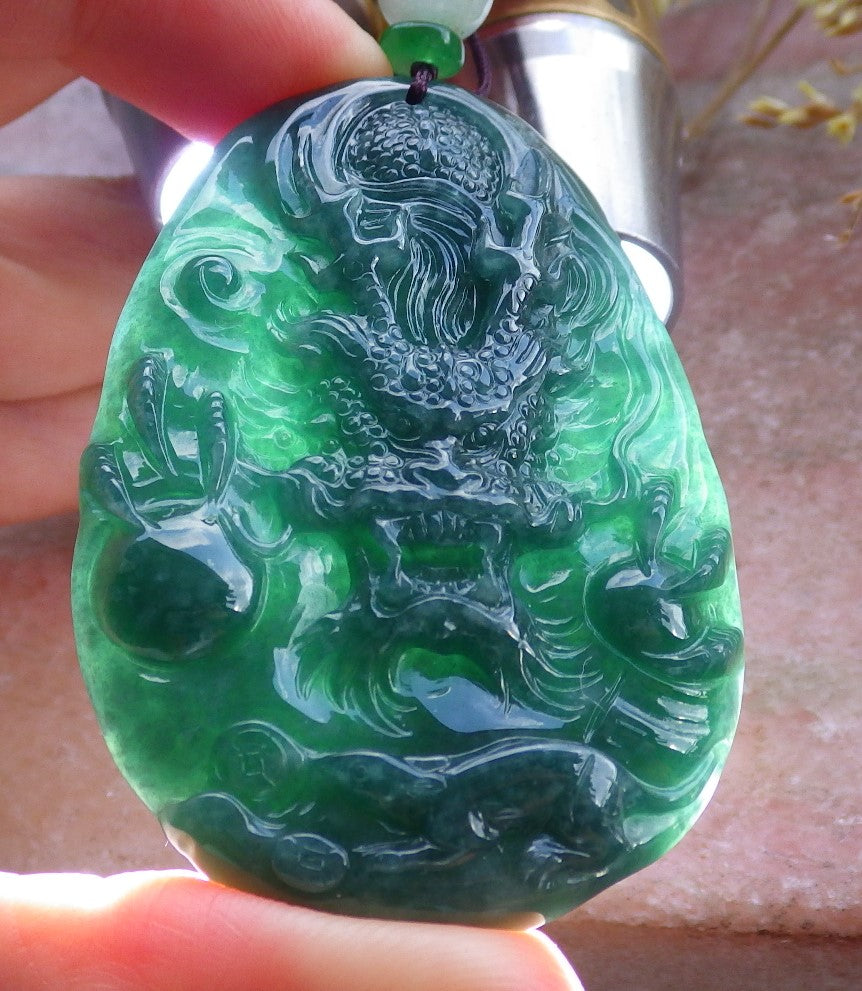 Certified Icy Green Burma 100% Natural A Jade jadeite Pendant Dragon Mouse Rat Coin Necklace 望子成龙 651708 TN