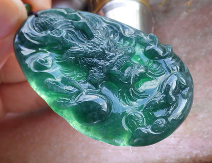 Certified Icy Green Burma 100% Natural A Jade jadeite Pendant Dragon Mouse Rat Coin Necklace 望子成龙 651708 TN