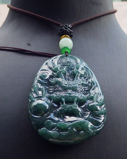 Certified Icy Green Burma 100% Natural A Jade jadeite Pendant Dragon Mouse Rat Coin Necklace 望子成龙 651708 TN