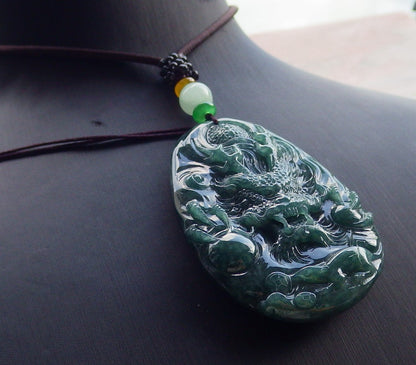 Certified Icy Green Burma 100% Natural A Jade jadeite Pendant Dragon Mouse Rat Coin Necklace 望子成龙 651708 TN