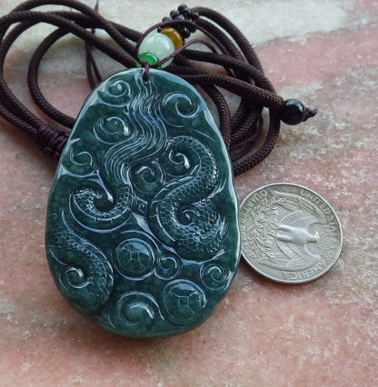 Certified Icy Green Burma 100% Natural A Jade jadeite Pendant Dragon Mouse Rat Coin Necklace 望子成龙 651708 TN