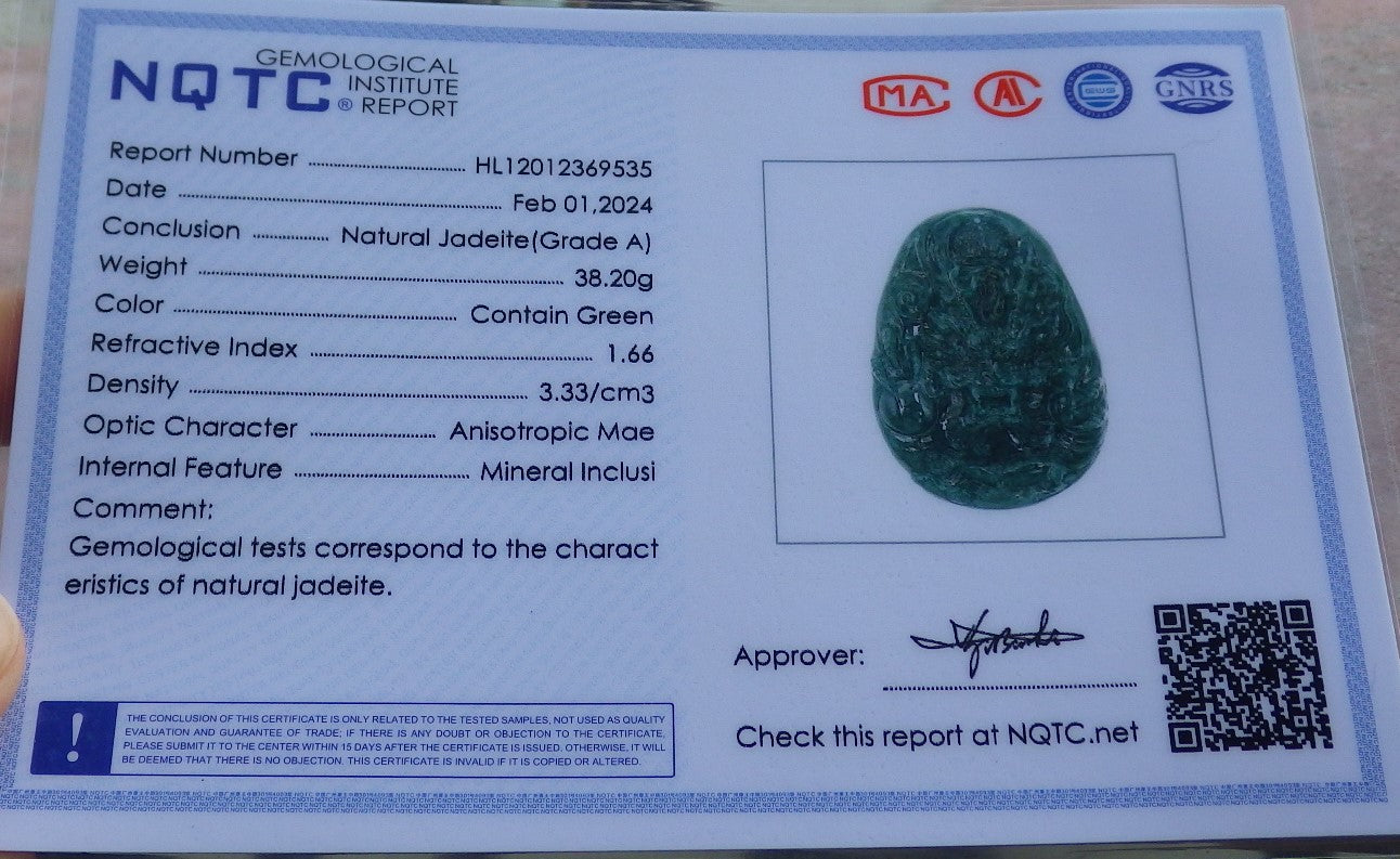 Certified Icy Green Burma 100% Natural A Jade jadeite Pendant Dragon Mouse Rat Coin Necklace 望子成龙 651708 TN