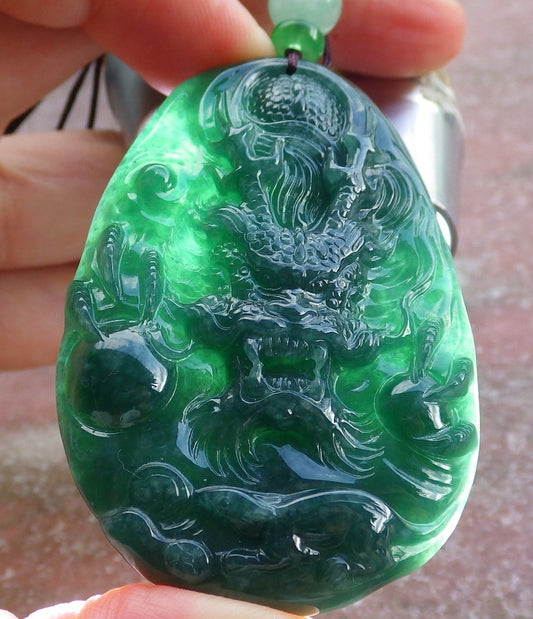 Certified Icy Green Burma 100% Natural A Jade jadeite Pendant Dragon Mouse Rat Coin Necklace 望子成龙 651717 TN