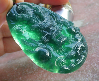 Certified Icy Green Burma 100% Natural A Jade jadeite Pendant Dragon Mouse Rat Coin Necklace 望子成龙 651717 TN