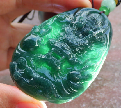 Certified Icy Green Burma 100% Natural A Jade jadeite Pendant Dragon Mouse Rat Coin Necklace 望子成龙 651717 TN