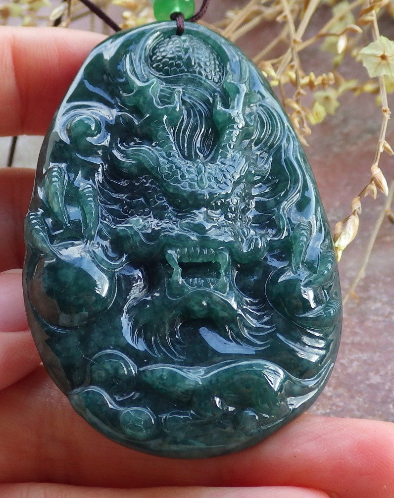 Certified Icy Green Burma 100% Natural A Jade jadeite Pendant Dragon Mouse Rat Coin Necklace 望子成龙 651717 TN