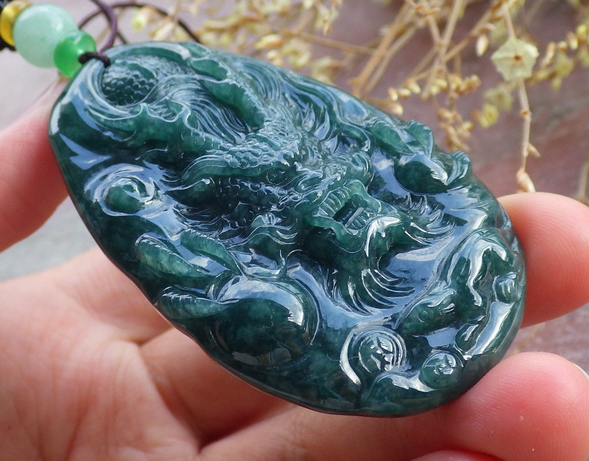 Certified Icy Green Burma 100% Natural A Jade jadeite Pendant Dragon Mouse Rat Coin Necklace 望子成龙 651717 TN