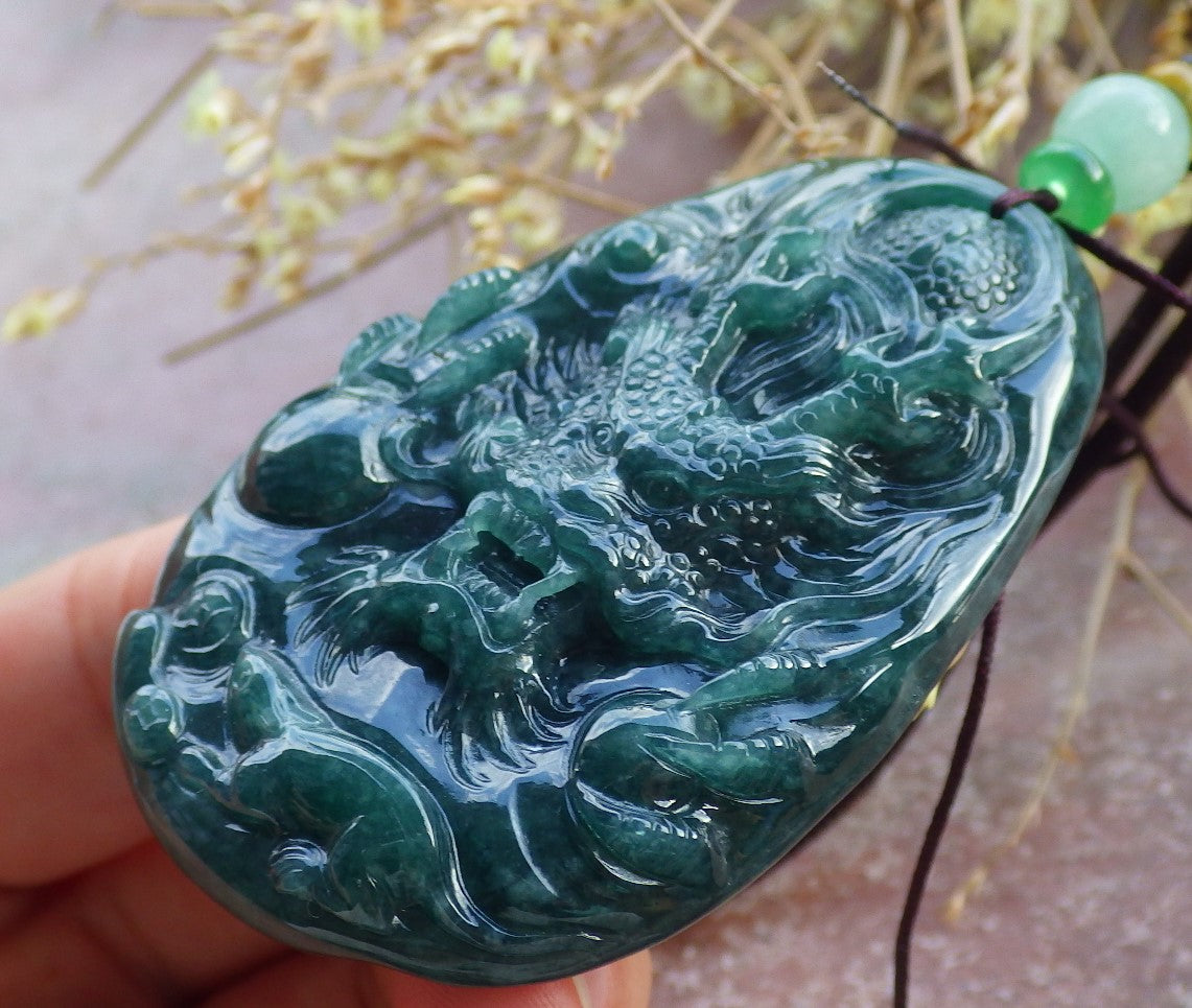 Certified Icy Green Burma 100% Natural A Jade jadeite Pendant Dragon Mouse Rat Coin Necklace 望子成龙 651717 TN