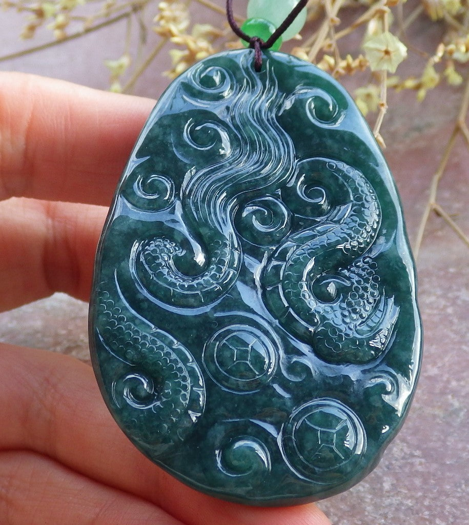Certified Icy Green Burma 100% Natural A Jade jadeite Pendant Dragon Mouse Rat Coin Necklace 望子成龙 651717 TN