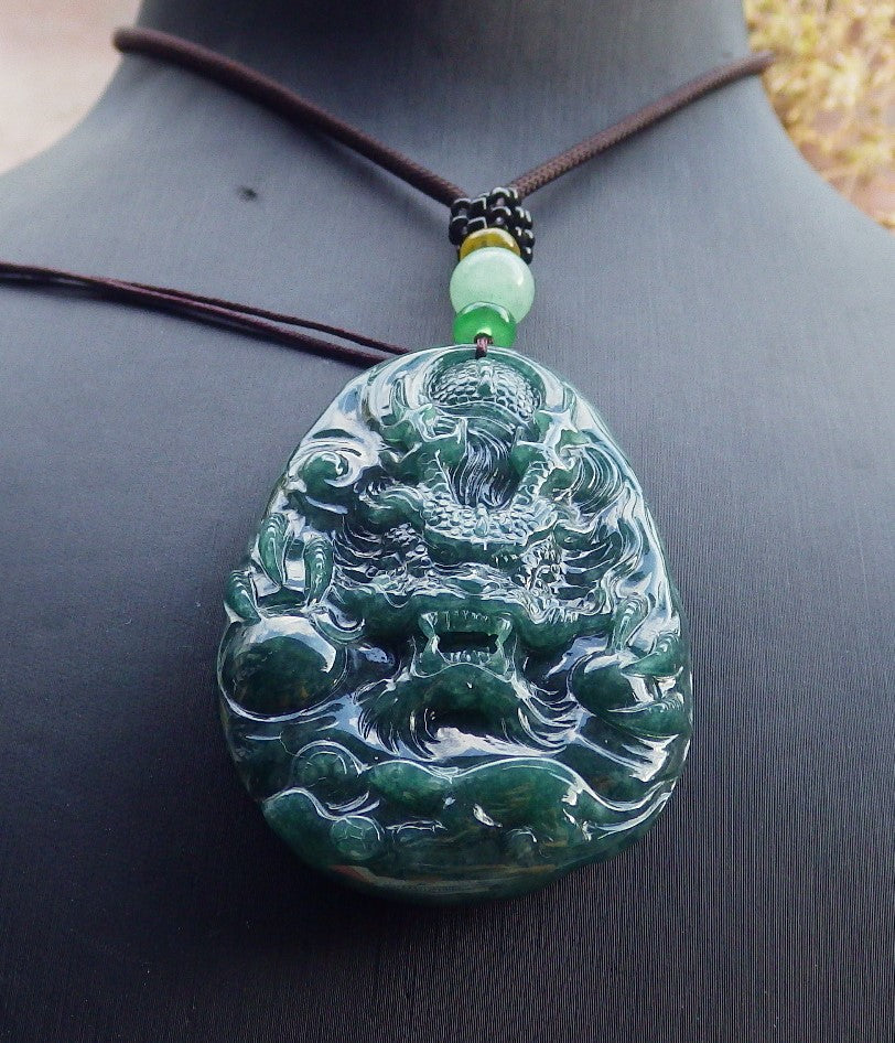 Certified Icy Green Burma 100% Natural A Jade jadeite Pendant Dragon Mouse Rat Coin Necklace 望子成龙 651717 TN
