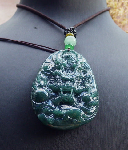 Certified Icy Green Burma 100% Natural A Jade jadeite Pendant Dragon Mouse Rat Coin Necklace 望子成龙 651717 TN