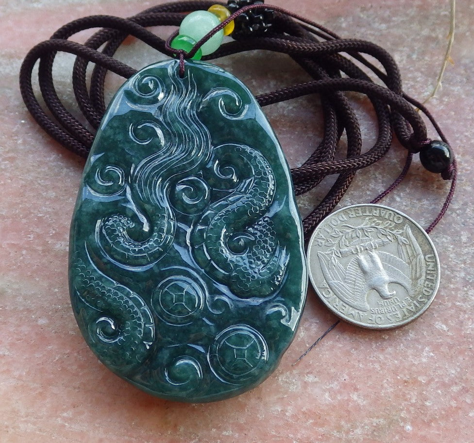 Certified Icy Green Burma 100% Natural A Jade jadeite Pendant Dragon Mouse Rat Coin Necklace 望子成龙 651717 TN