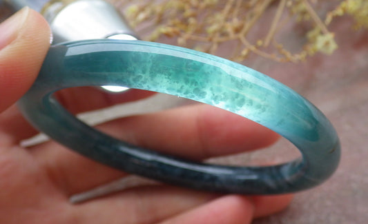 Certified Icy Green Burma 100% Natural A JADE Jadeite Circle Bangle Bracelet 56 mm 手镯 651767 TN