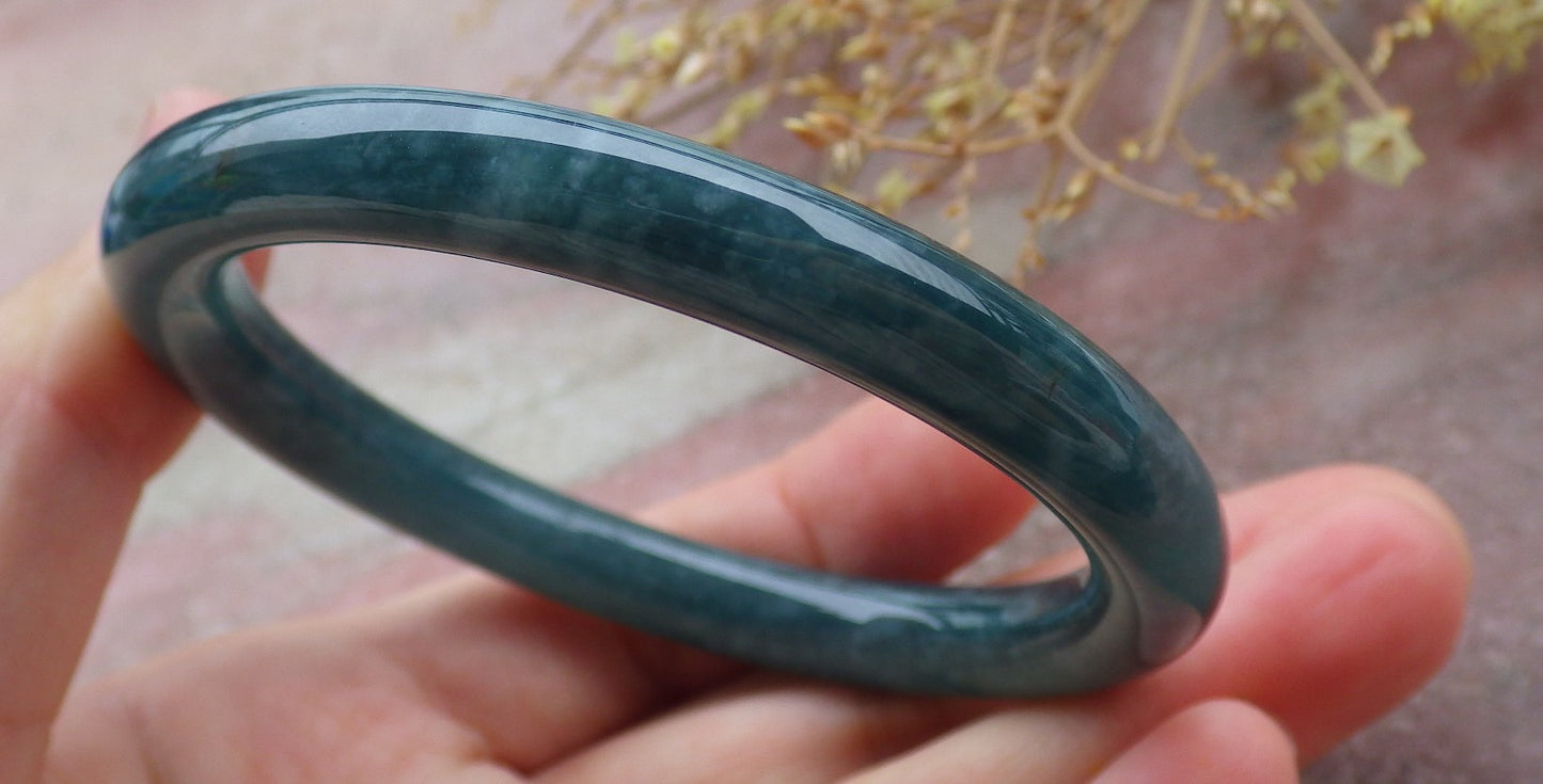 Certified Icy Green Burma 100% Natural A JADE Jadeite Circle Bangle Bracelet 56 mm 手镯 651767 TN