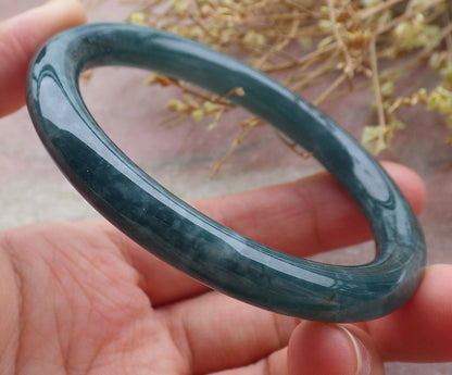 Certified Icy Green Burma 100% Natural A JADE Jadeite Circle Bangle Bracelet 56 mm 手镯 651767 TN