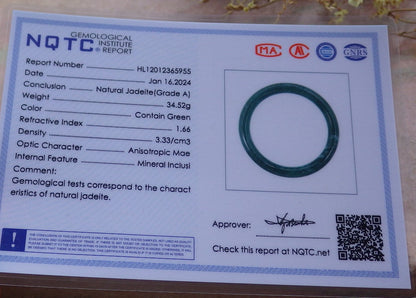 Certified Icy Green Burma 100% Natural A JADE Jadeite Circle Bangle Bracelet 56 mm 手镯 651767 TN
