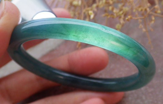 Certified Icy Green Burma 100% Natural A JADE Jadeite Circle Bangle Bracelet 54 mm 手镯 651780 TN