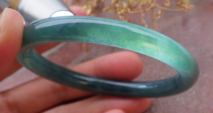 Certified Icy Green Burma 100% Natural A JADE Jadeite Circle Bangle Bracelet 54 mm 手镯 651780 TN