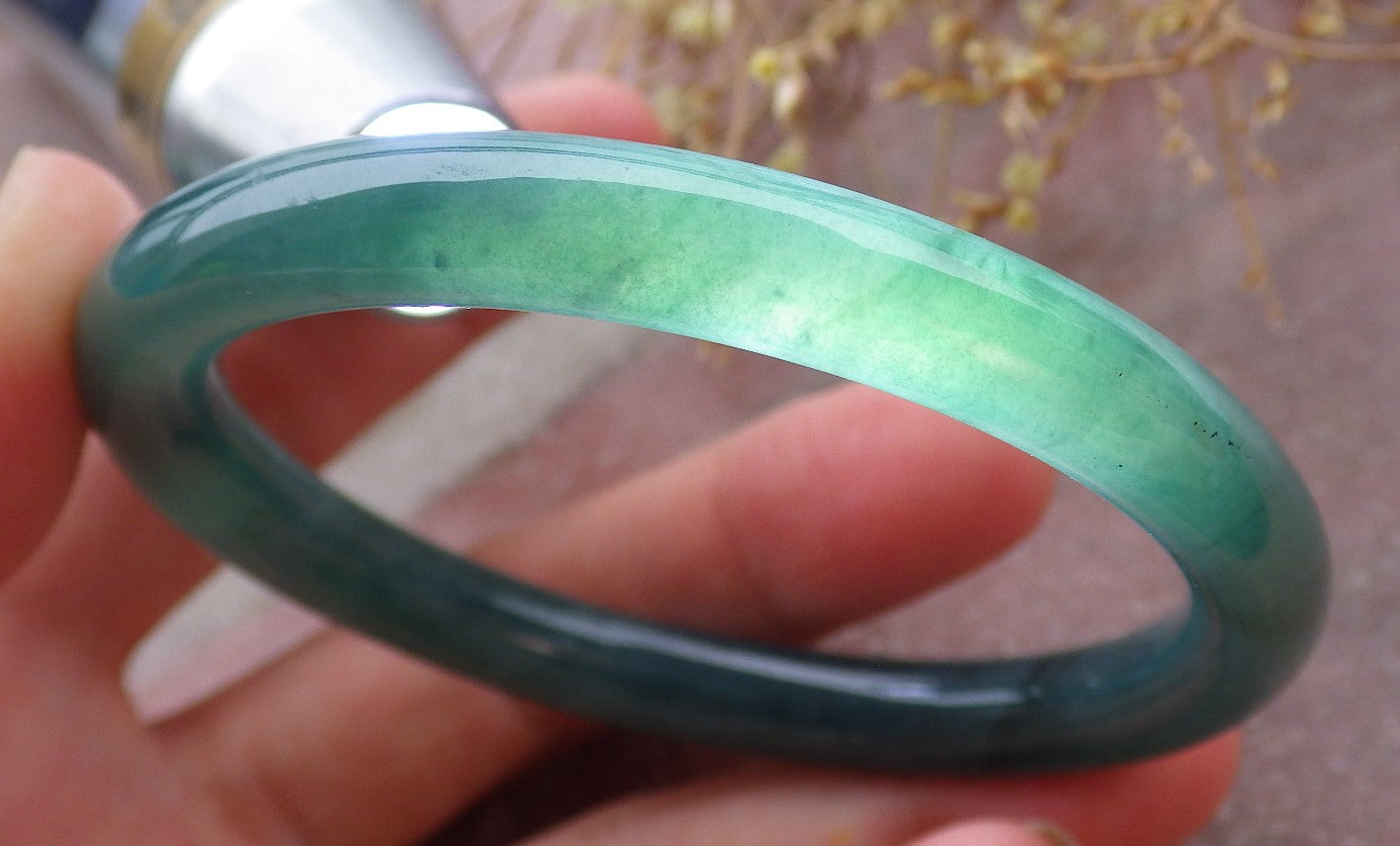 Certified Icy Green Burma 100% Natural A JADE Jadeite Circle Bangle Bracelet 54 mm 手镯 651780 TN