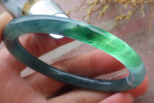 Certified Icy Green Burma 100% Natural A JADE Jadeite Circle Bangle Bracelet 56 mm 手镯 651794 TN