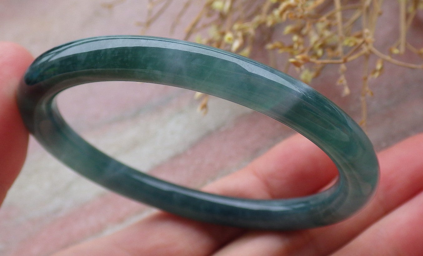 Certified Icy Green Burma 100% Natural A JADE Jadeite Circle Bangle Bracelet 56 mm 手镯 651794 TN