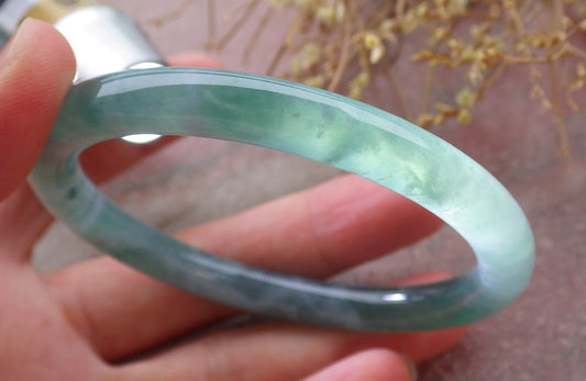 Certified Icy Green Burma 100% Natural A JADE Jadeite Circle Bangle Bracelet 56 mm 手镯 651808 TN
