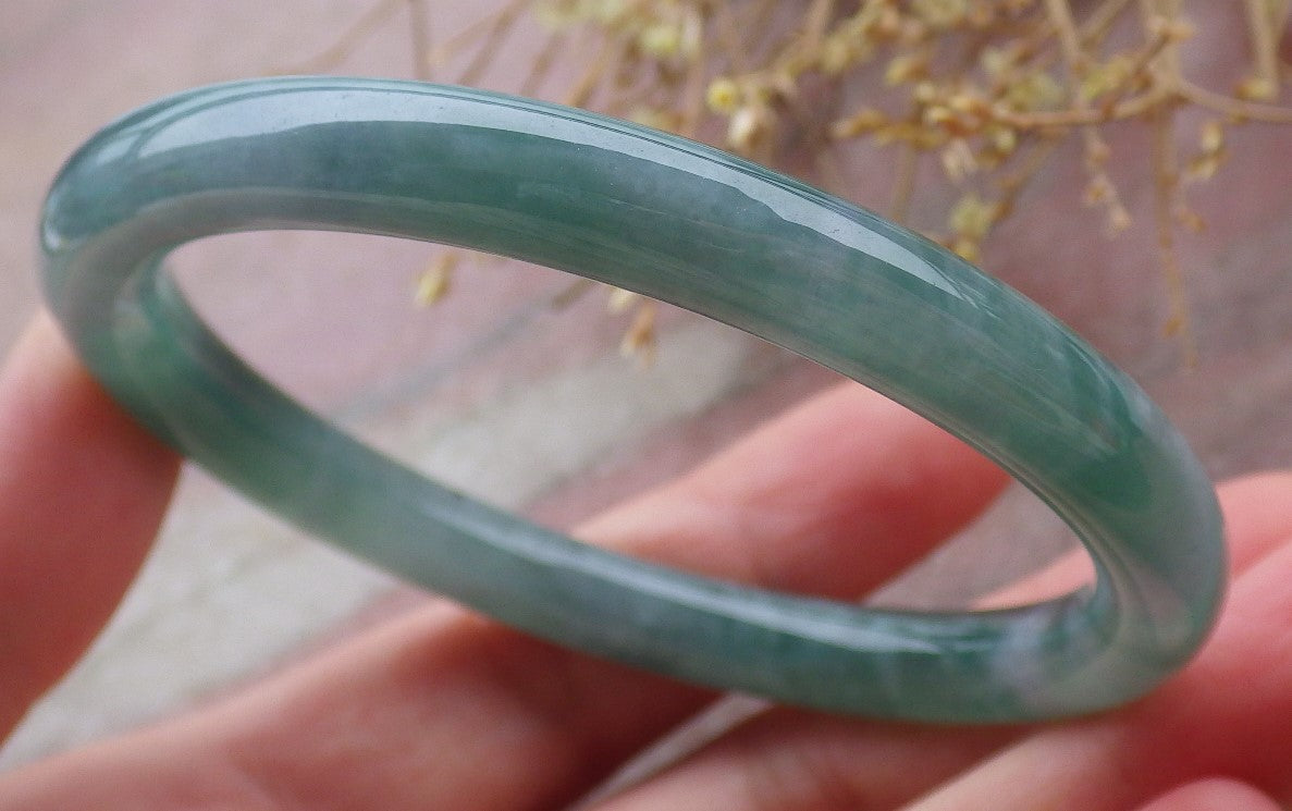 Certified Icy Green Burma 100% Natural A JADE Jadeite Circle Bangle Bracelet 56 mm 手镯 651808 TN