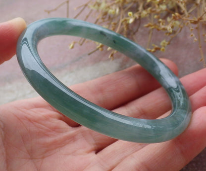Certified Icy Green Burma 100% Natural A JADE Jadeite Circle Bangle Bracelet 56 mm 手镯 651808 TN