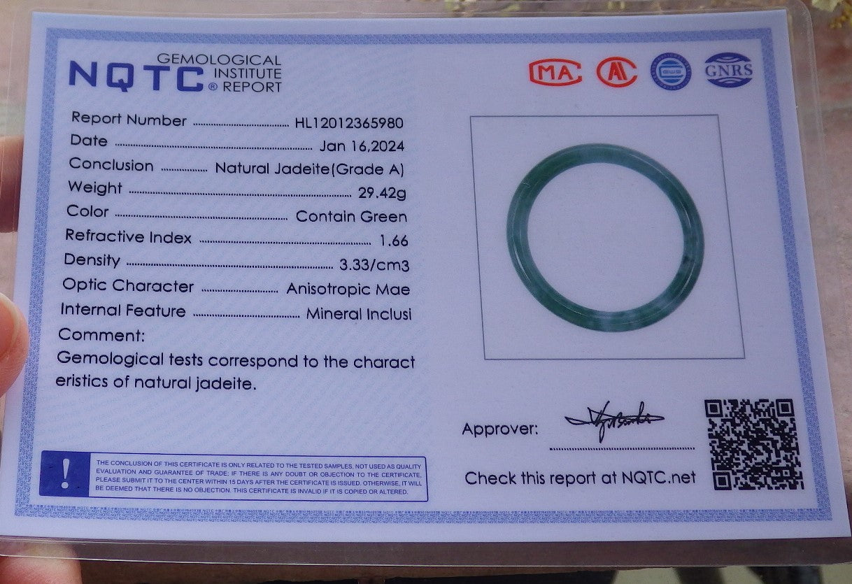 Certified Icy Green Burma 100% Natural A JADE Jadeite Circle Bangle Bracelet 56 mm 手镯 651808 TN