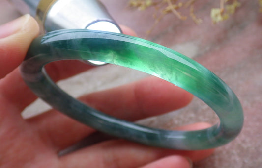 Certified Icy Green Burma 100% Natural A JADE Jadeite Circle Bangle Bracelet 56 mm 手镯 651837 TN